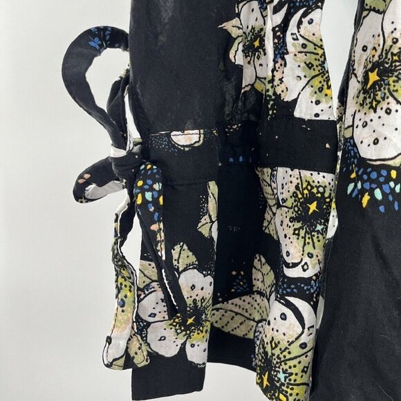 Free People Tuscan Dreams Floral Print Boho Tunic Top Black Blouse Size M - Picture 5 of 9